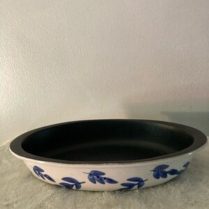 Philippe Richard Oval Baking Dish White w/Blue Flowers. 13”x 8.5”